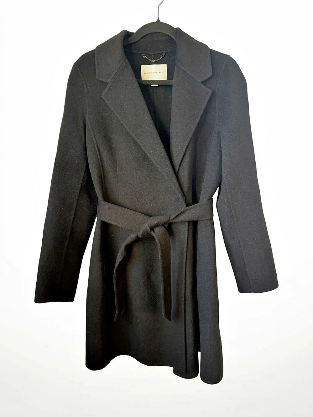 Banana Republic Wool Wrap Trench Coat Black Size Medium Like New